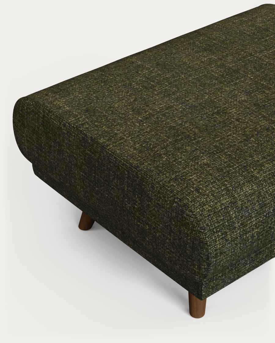 Karin footrest in green chenille with walnut-coloured solid beech wood legs 90 x 70 cm