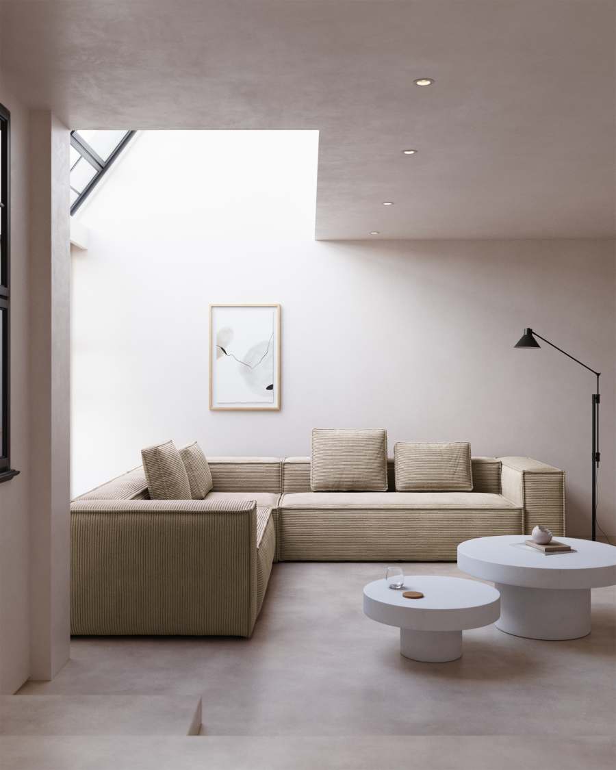 Blok fire-retardant 4-seater corner sofa in thick ecru corduroy 290 x 290cm FSC Mix Credit