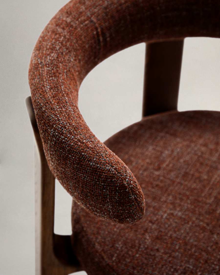 Granite fire-retardant chair in brown chenille and solid ash wood with walnut-coloured finish FSC 100%