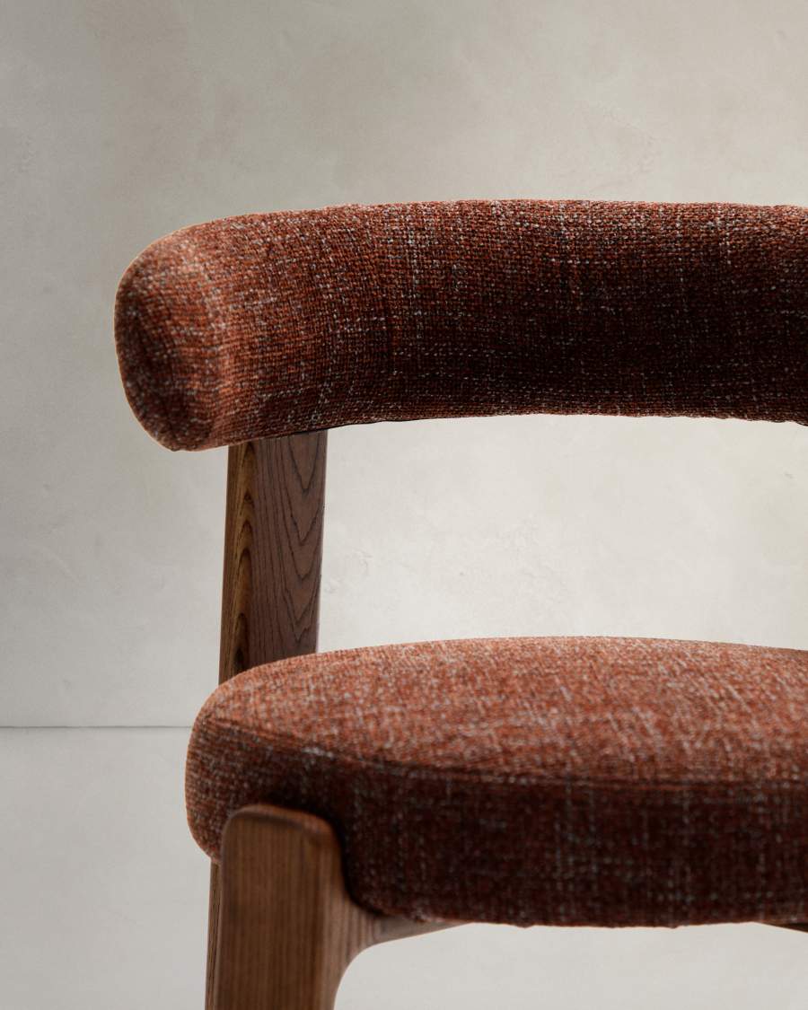Granite fire-retardant chair in brown chenille and solid ash wood with walnut-coloured finish FSC 100%