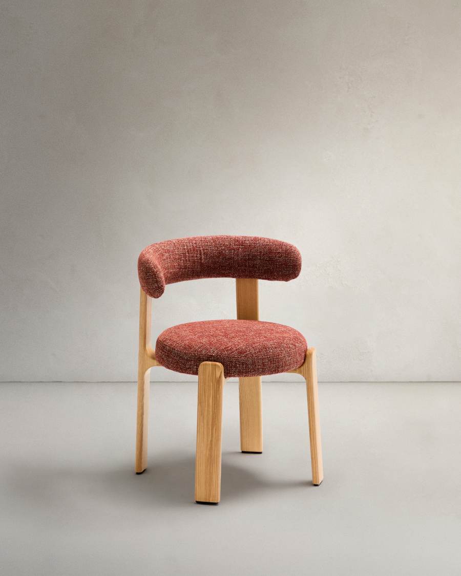 Granite fire-retardant chair in terracotta chenille and solid ash wood with natural-coloured finish FSC 100%