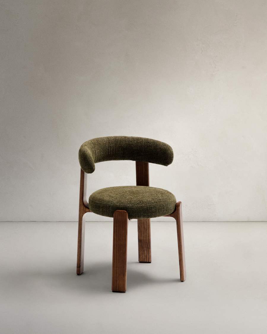 Granite fire-retardant chair in green chenille and solid ash wood with walnut-coloured finish FSC 100%