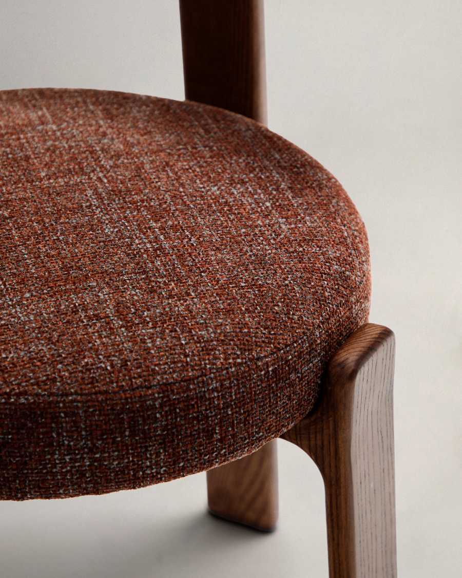 Granite fire-retardant chair in brown chenille and solid ash wood with walnut-coloured finish FSC 100%