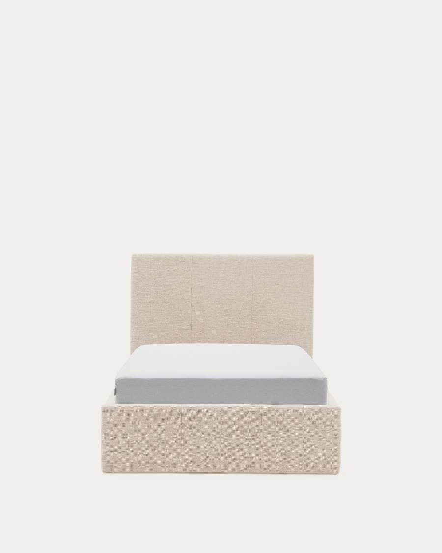Nahiri beige chenille lift-up storage bed for a 90 x 200 cm mattress
