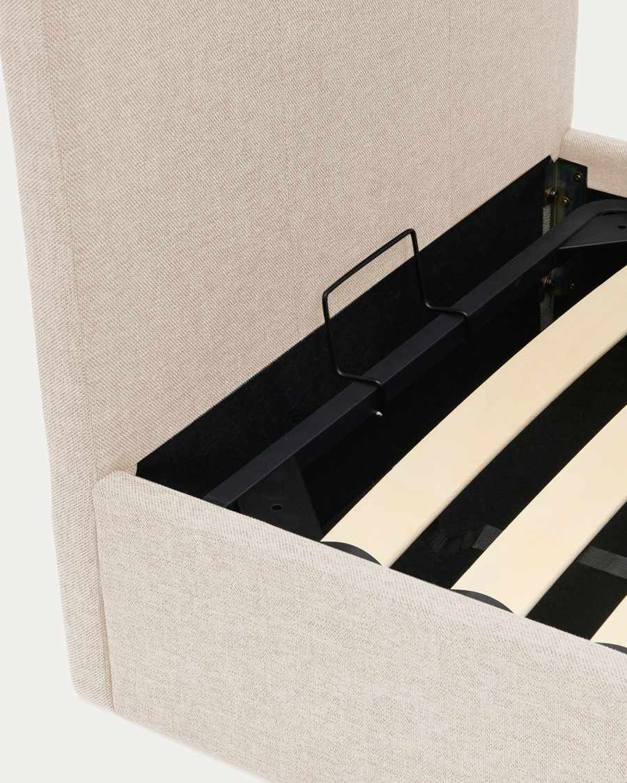 Nahiri beige chenille lift-up storage bed for a 90 x 200 cm mattress