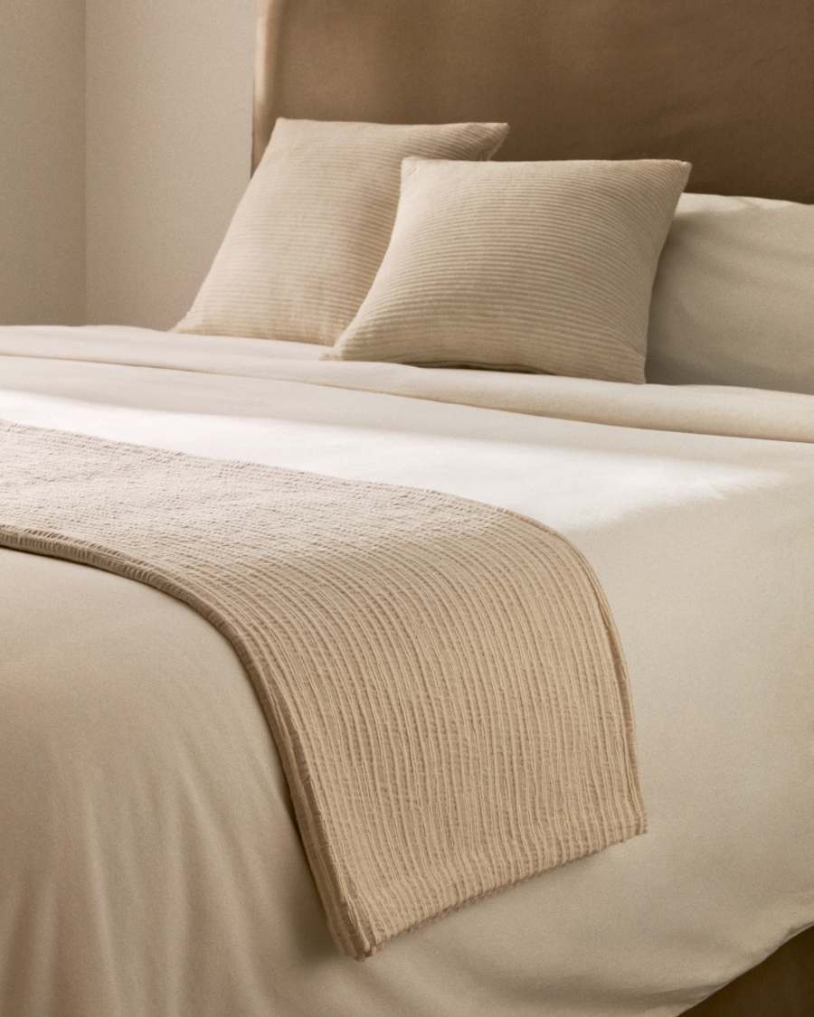 Bedar Tagesdecke 100% Baumwolle in Beige für Bett von 90/135 cm