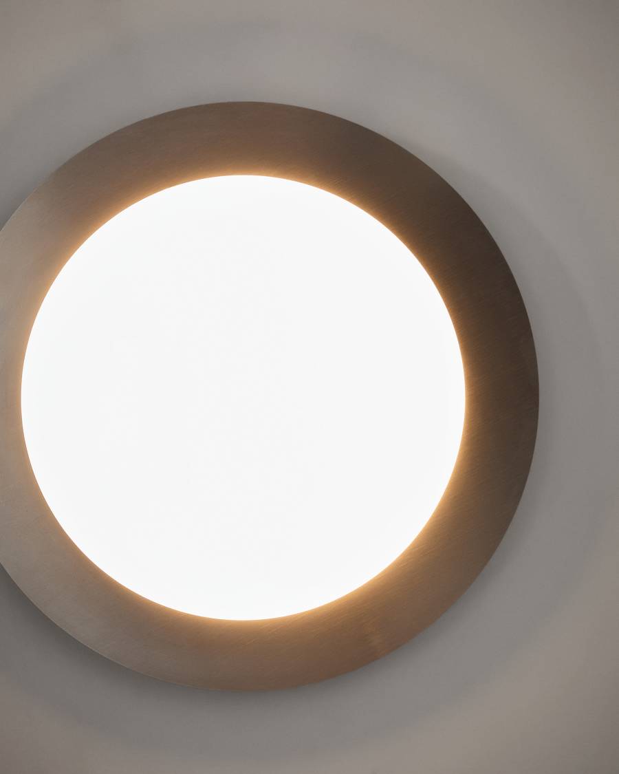 Plafon Novae de metal escovado cinza-claro e vidro fosco Ø 40 cm