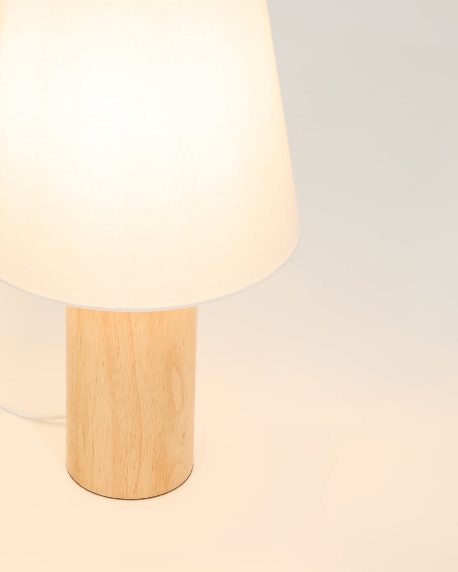 Tischlampe Marga aus massivem Gummibaumholz mit naturfarbenem Finish
