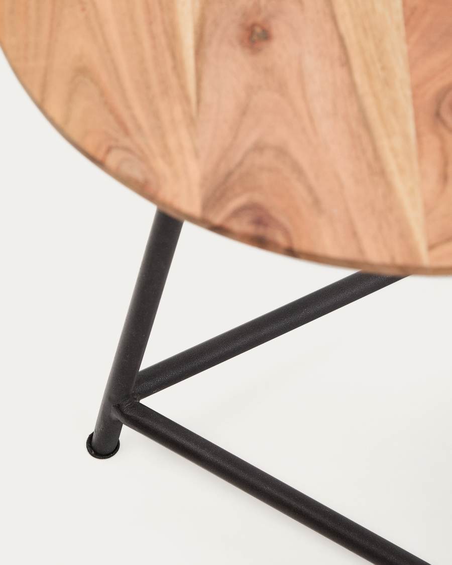 2er-Set Beistelltische Vintara aus massivem Akazienholz mit gebleichtem Finish und schwarzen Stahlbeinen, Ø 40 cm