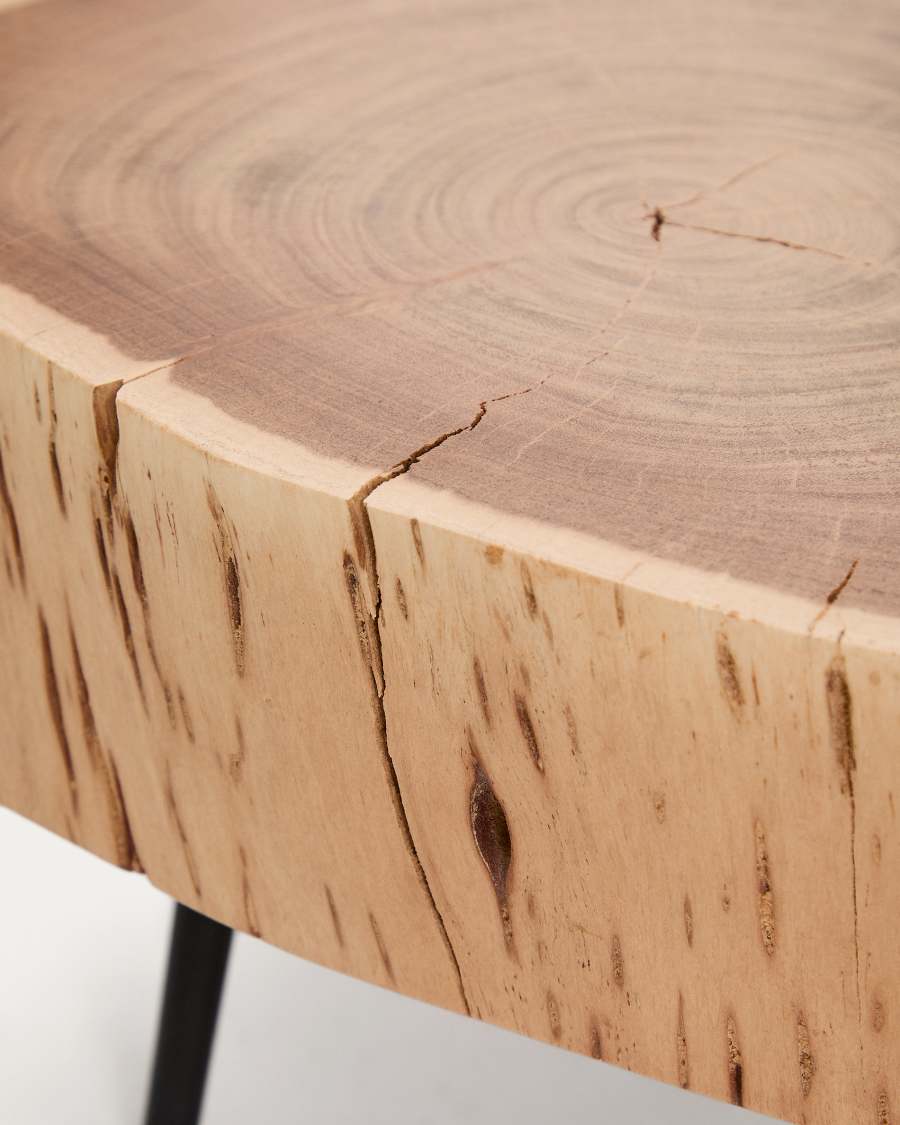 Tavine coffee table in solid acacia wood with bleached finish and black steel legs Ø49cm