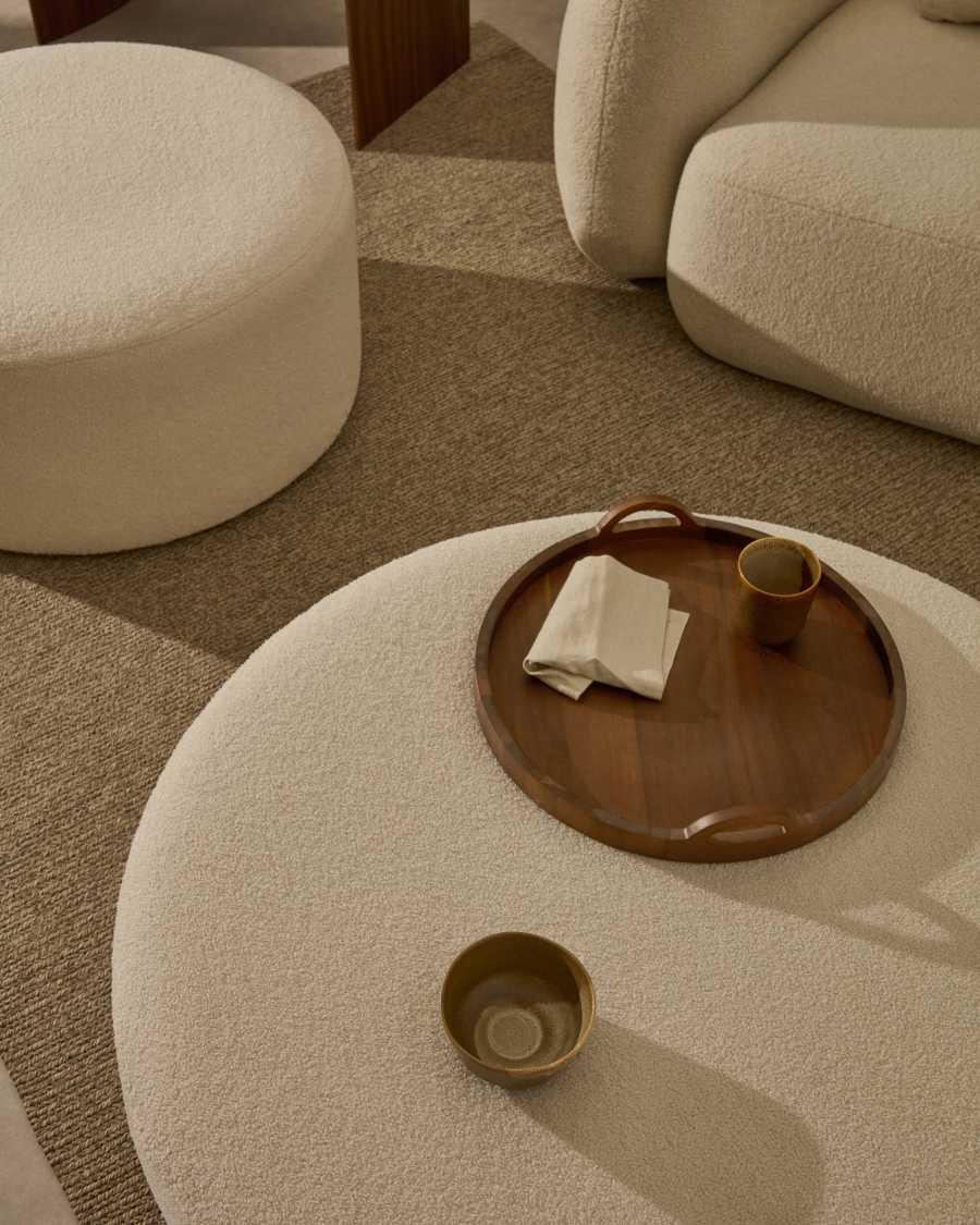 Kaeli footrest with removable cover in ecru bouclé Ø 90 cm