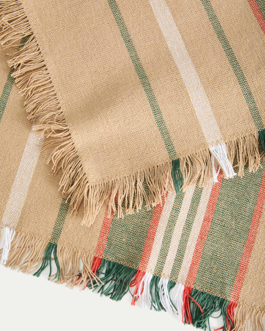 Davia set van 2 placemats van 100% katoen in groen met strepen en franjes 35 x 50 cm