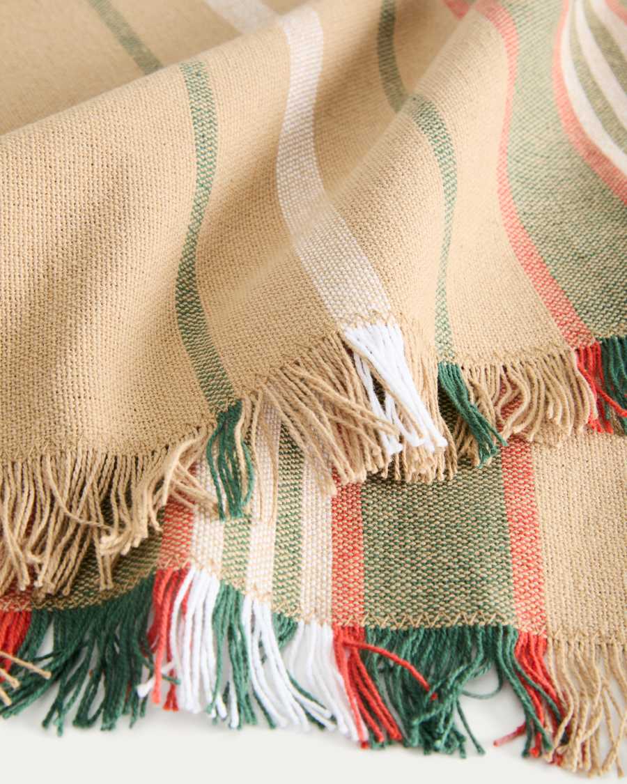 Davia set van 2 placemats van 100% katoen in groen met strepen en franjes 35 x 50 cm