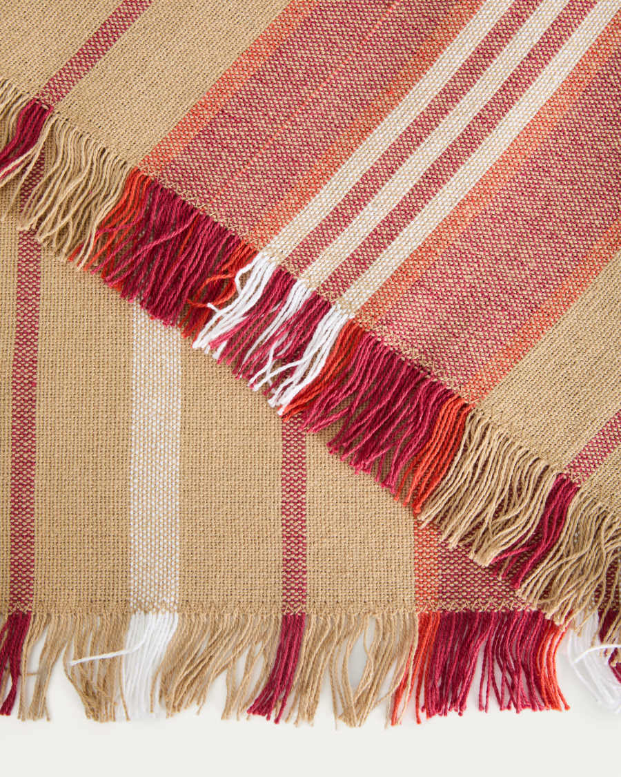 Davia set of 2 placemats in 100% cotton with red stripes and fringed detail 35 x 50cm