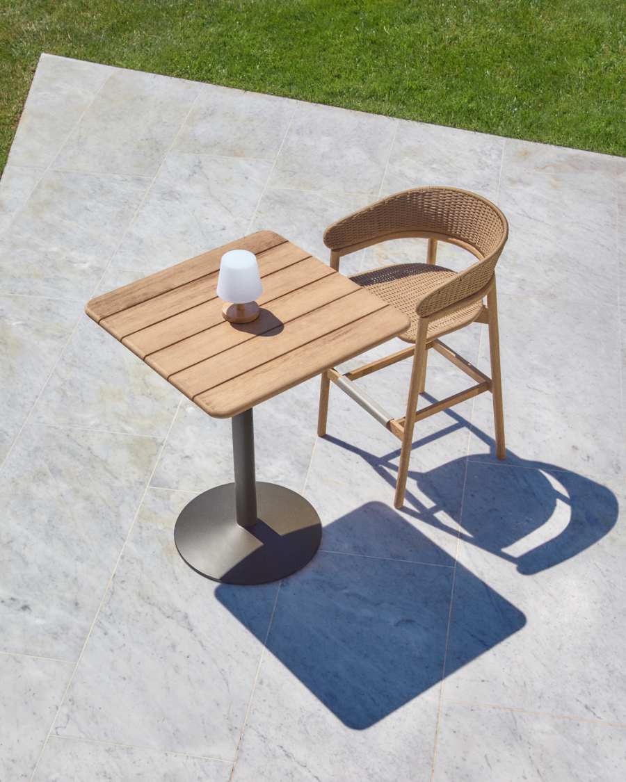 Esilda outdoor tall table with FSC 100% acacia top 80x80cm and green steel base Ø55x96cm