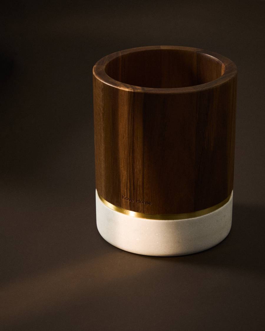 Turen utensil holder in white marble and acacia wood FSC 100%