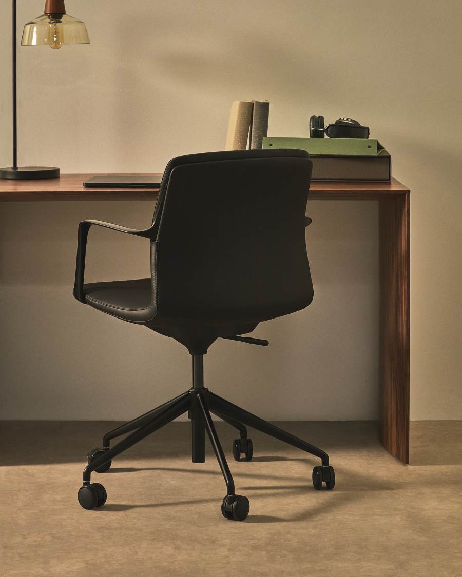 Nerlan desk chair in black faux leather with a black aluminium frame