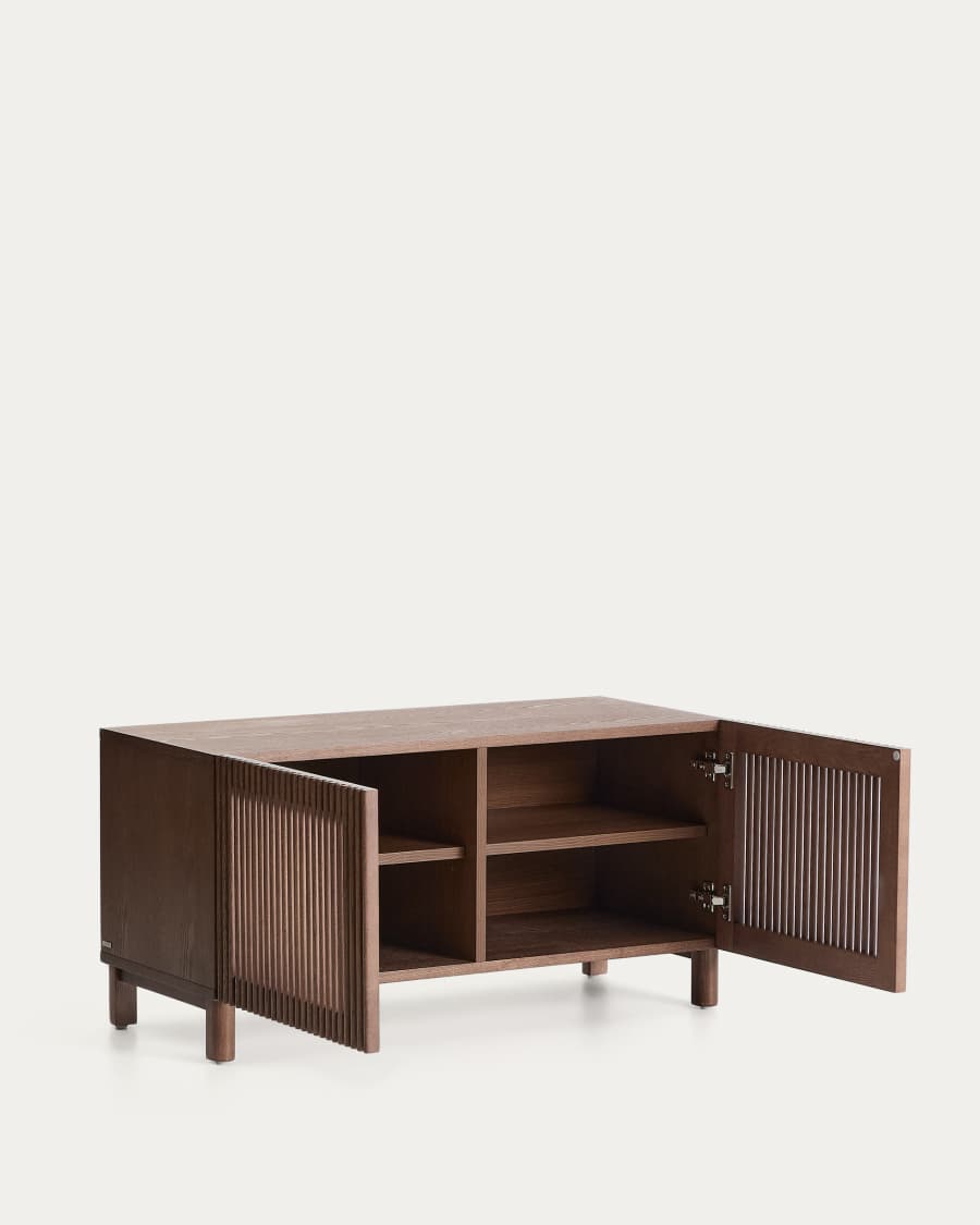 Beyla shoe cabinet with 2 doors in ash veneer and solid ash wood with walnut-tone finish 98.5 cm FSC 100%