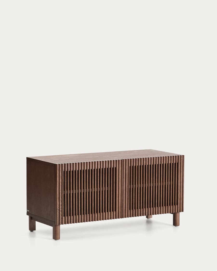 Beyla shoe cabinet with 2 doors in ash veneer and solid ash wood with walnut-tone finish 98.5 cm FSC 100%