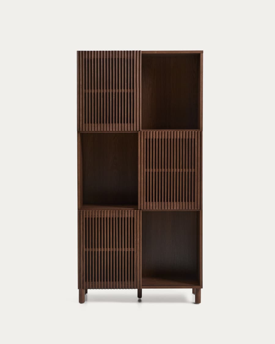 Beyla shelf unit in ash veneer and solid ash wood with walnut finish 84.5 x 170cm FSC 100%