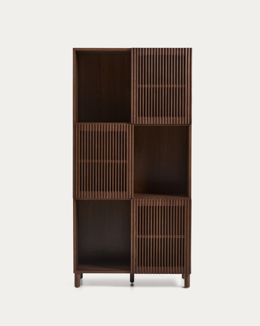 Beyla shelf unit in ash veneer and solid ash wood with walnut finish 84.5 x 170cm FSC 100%