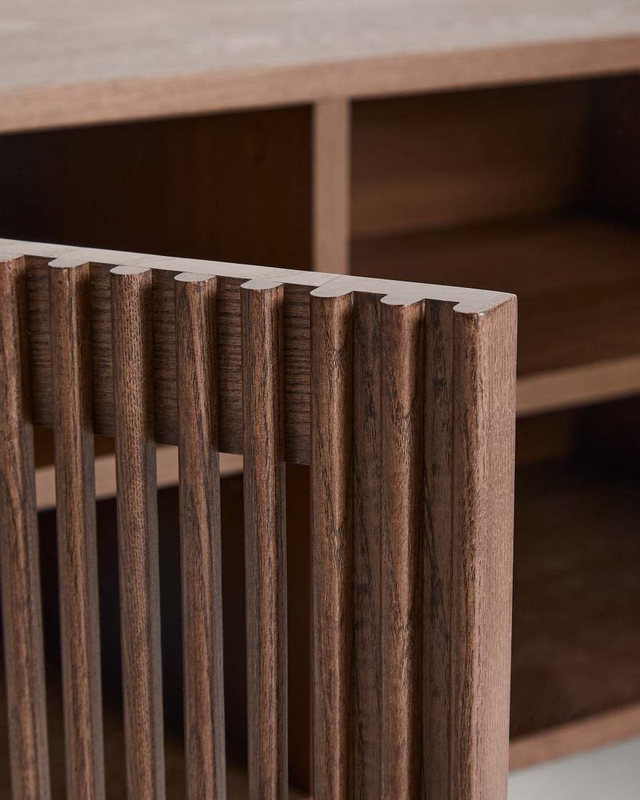 Beyla shoe cabinet with 2 doors in ash veneer and solid ash wood with walnut-tone finish 98.5 cm FSC 100%