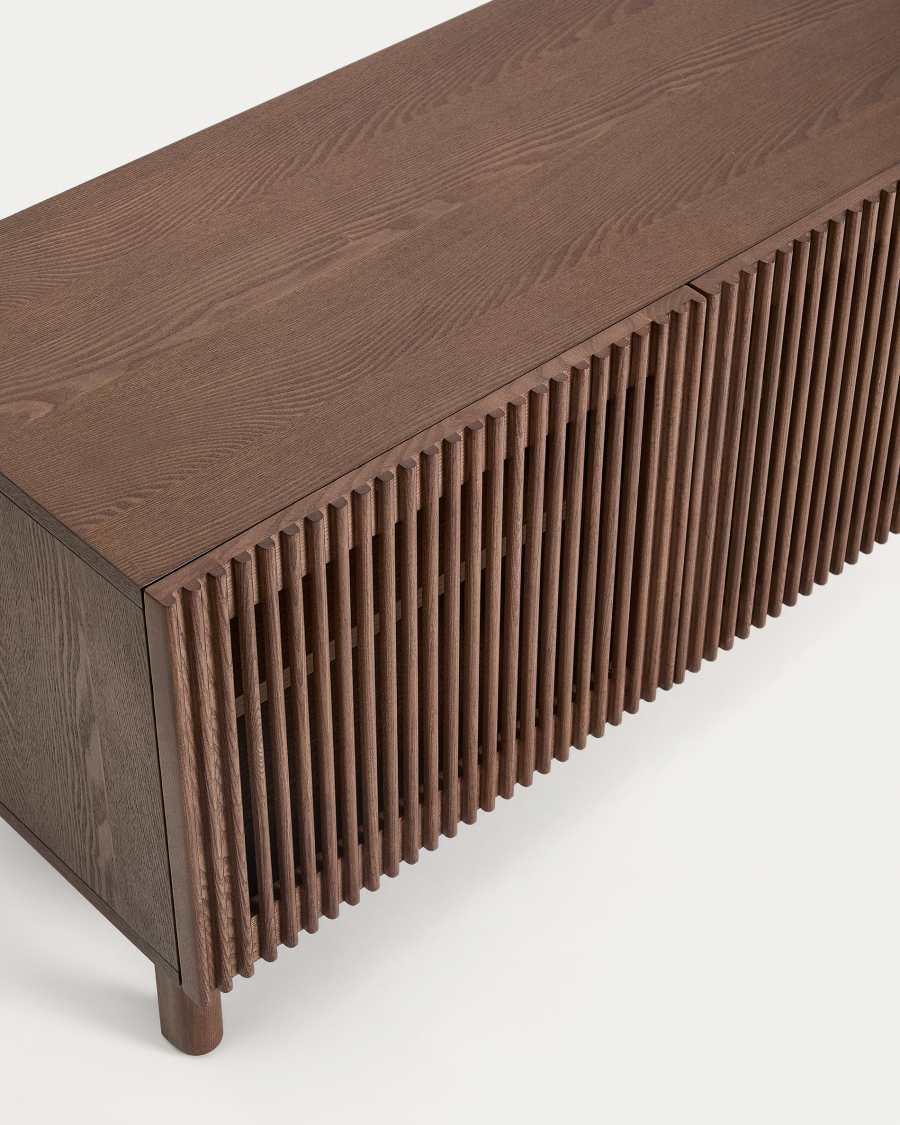 Beyla shoe cabinet with 2 doors in ash veneer and solid ash wood with walnut-tone finish 98.5 cm FSC 100%