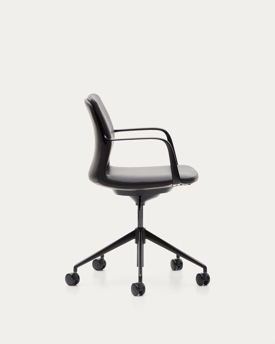 Nerlan desk chair in black faux leather with a black aluminium frame