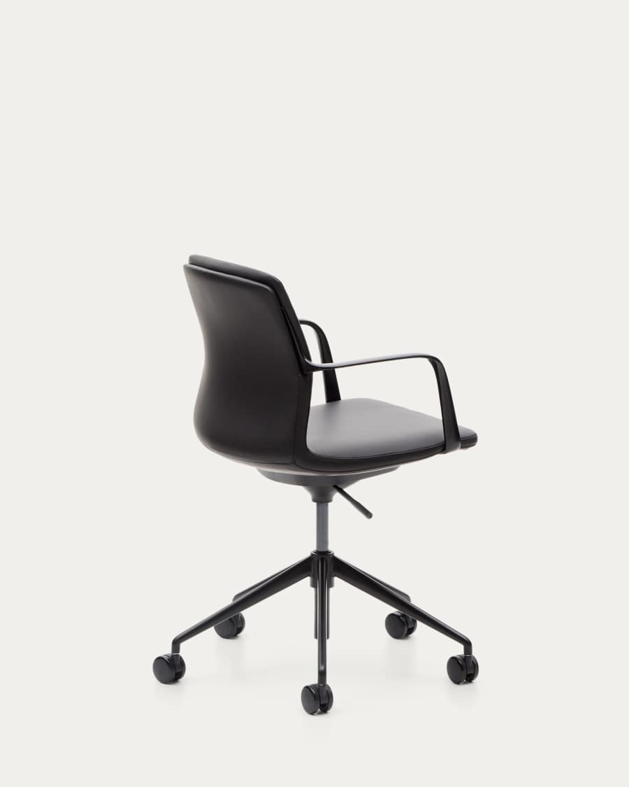 Nerlan desk chair in black faux leather with a black aluminium frame