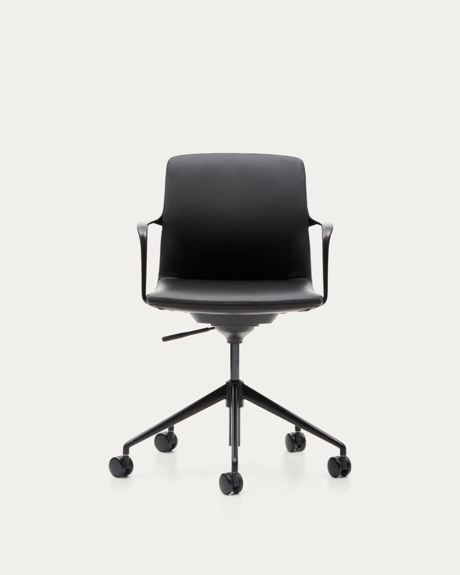 Nerlan desk chair in black faux leather with a black aluminium frame