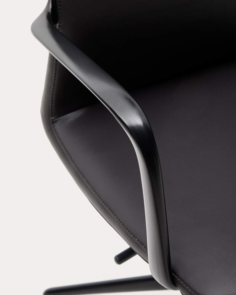 Nerlan desk chair in black faux leather with a black aluminium frame