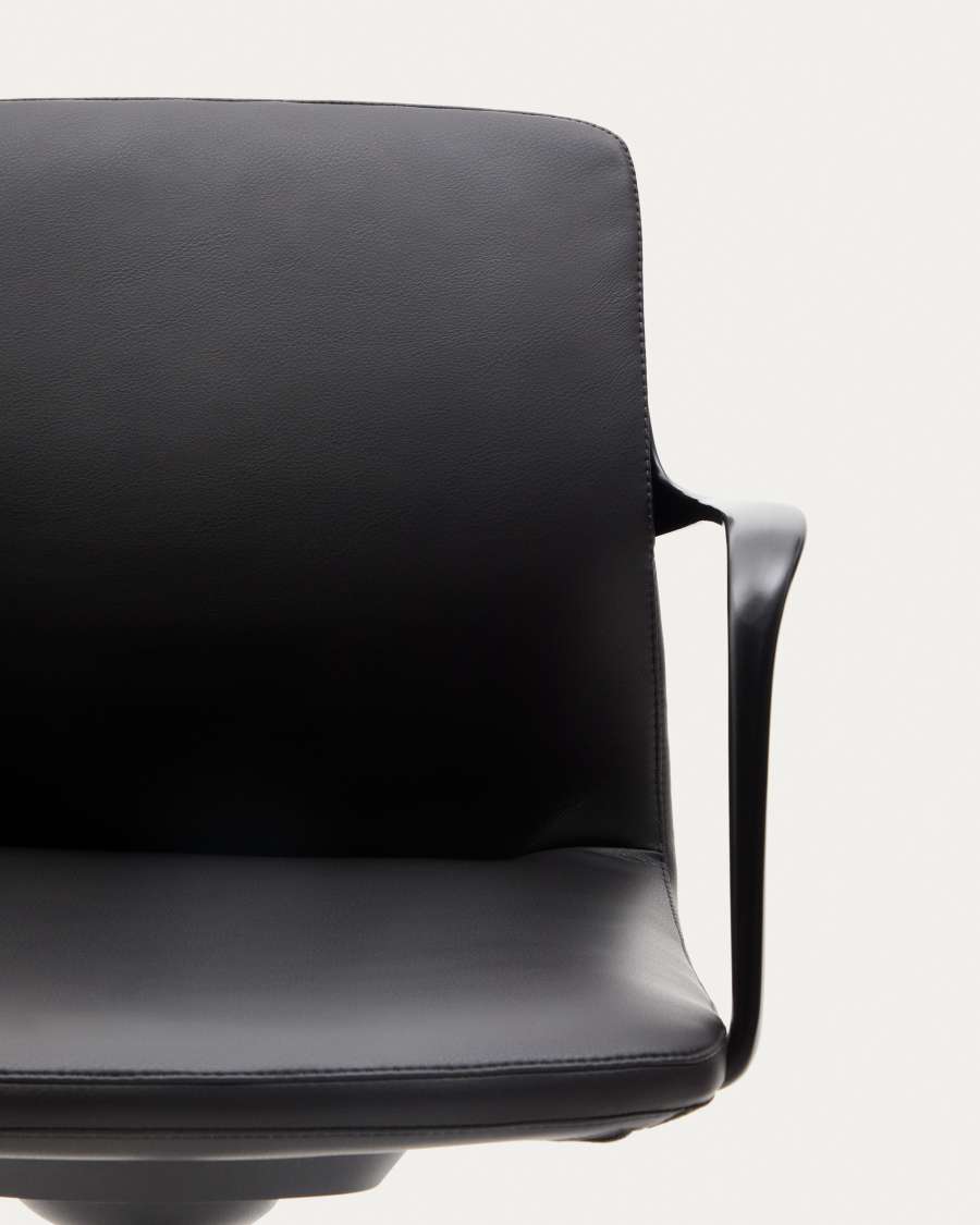 Nerlan desk chair in black faux leather with a black aluminium frame