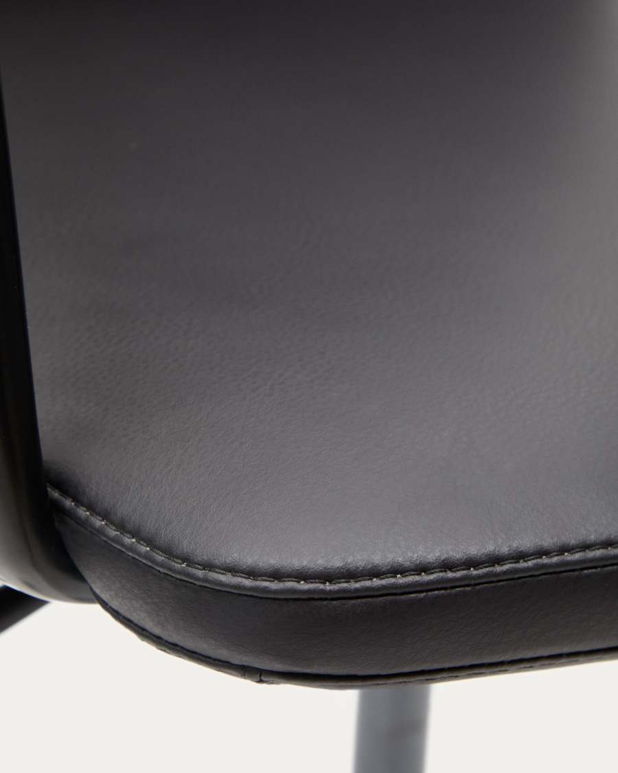 Nerlan desk chair in black faux leather with a black aluminium frame