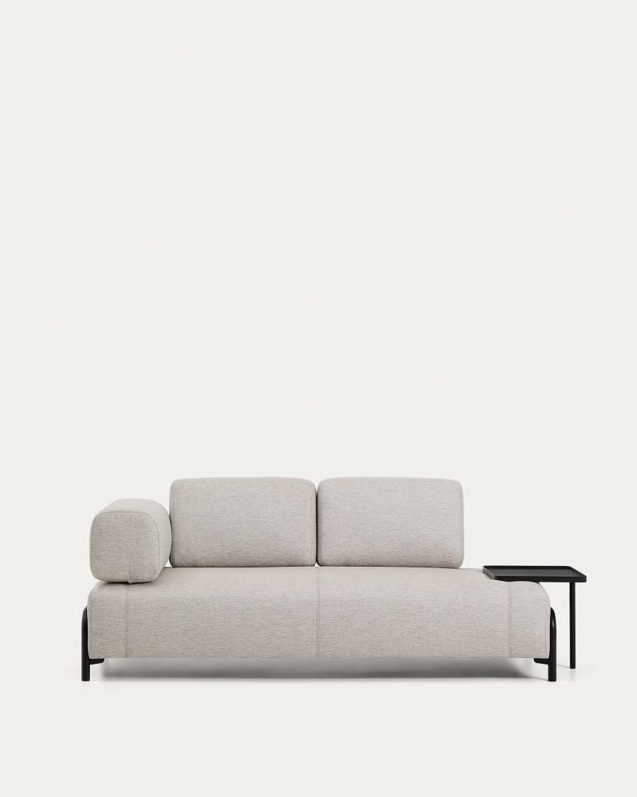 2-Sitzer-Sofa Compo in Graubeige mit großem Tablett und schwarzem Metallgestell 200 cm FSC Mix Credit