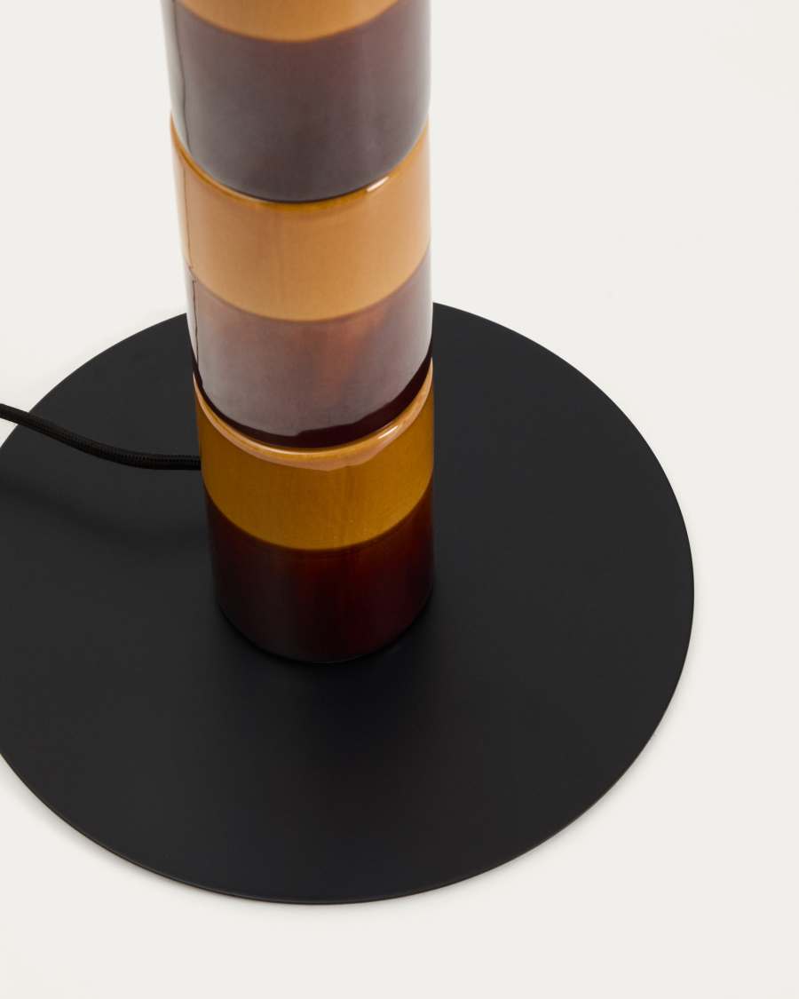 Mavran floor lamp with brown and mustard ceramic base and cotton lampshade