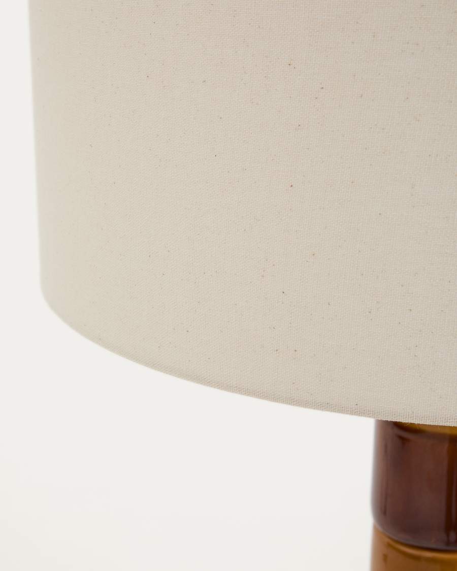 Mavran floor lamp with brown and mustard ceramic base and cotton lampshade