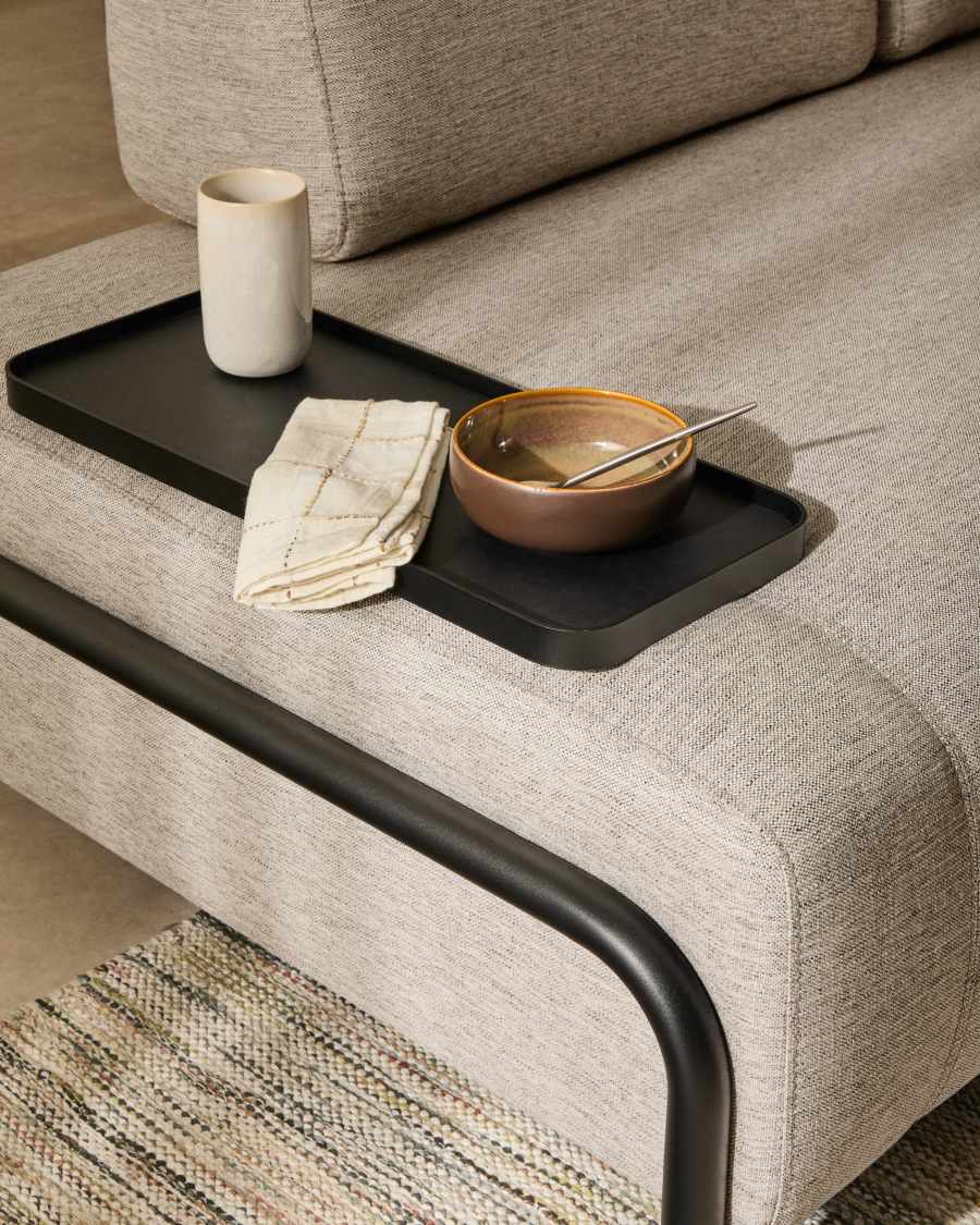Compo 2-seater greige sofa with small tray table and black metal frame 200 cm FSC Mix Credit
