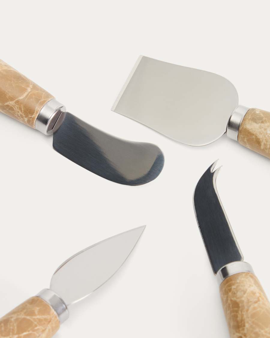 Ensemble Adoma de 4 couteaux à fromage en marbre beige et acier inoxydable