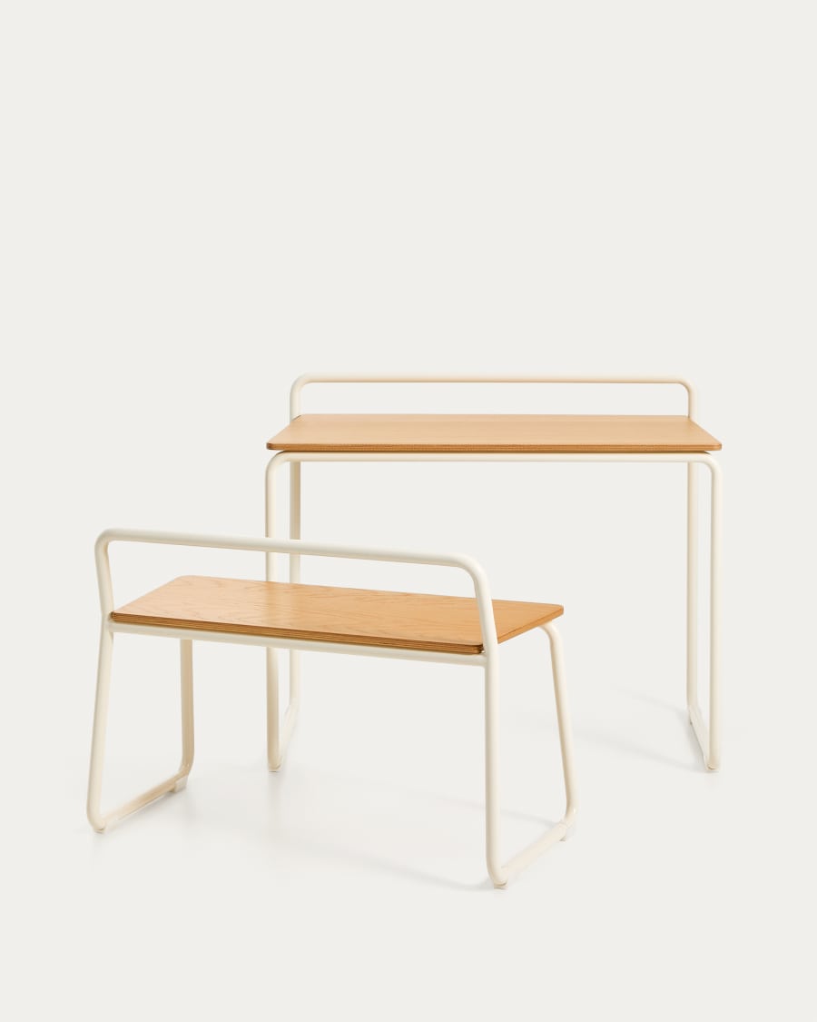 Banc Tinn en placage de frêne et structure en métal beige 75 cm