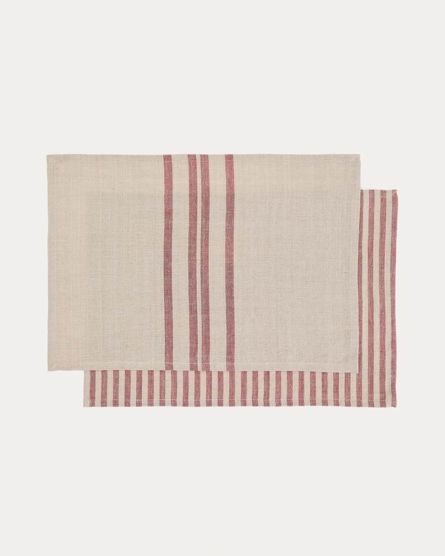Jarne set of 2 placemats in beige and red linen 35 x 50 cm