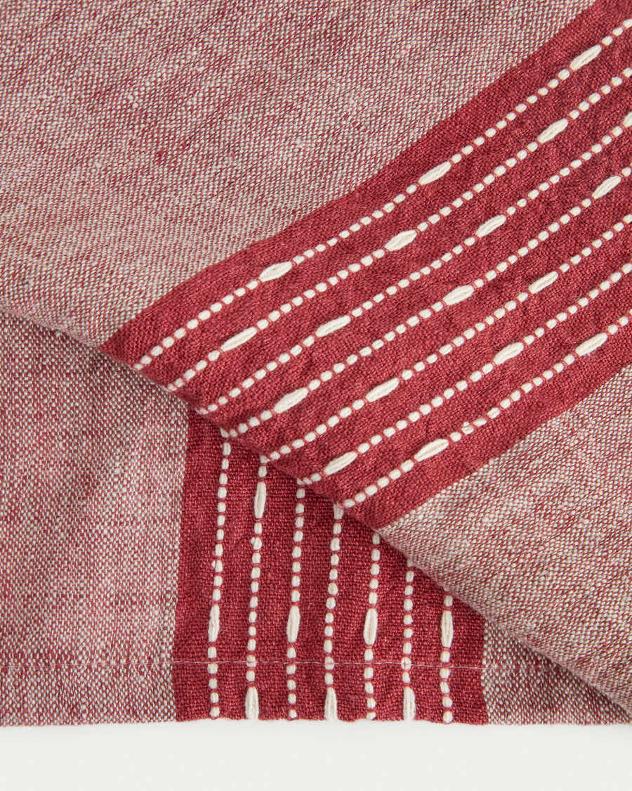 Chemin de table Calena en jacquard de lin avec bande centrale rouge 50 x 150 cm