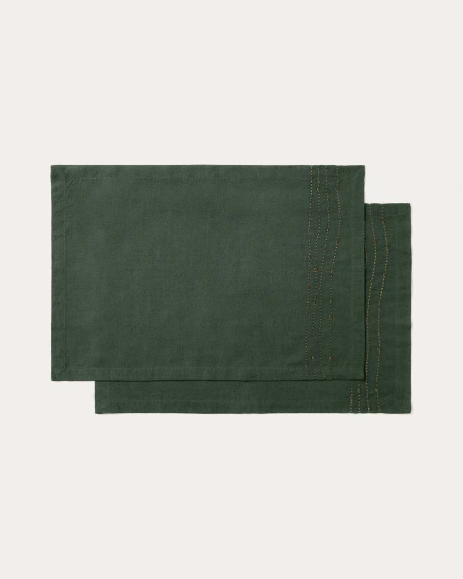 Conjunt Flia de 2 estovalles individuals de lli i cotó verd amb detall brodat de lúrex verd 30x50 cm