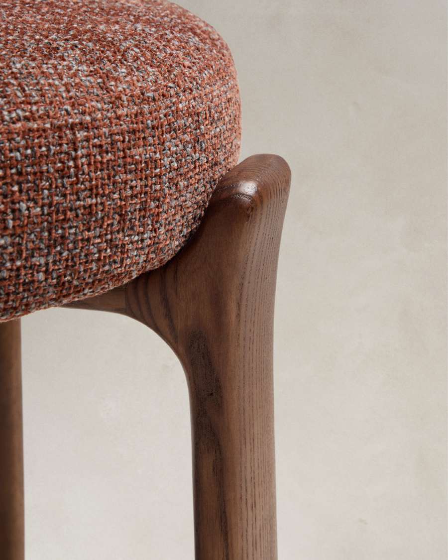 Granite stool in brown chenille and solid ash wood with walnut-coloured finish FSC 100% 65cm
