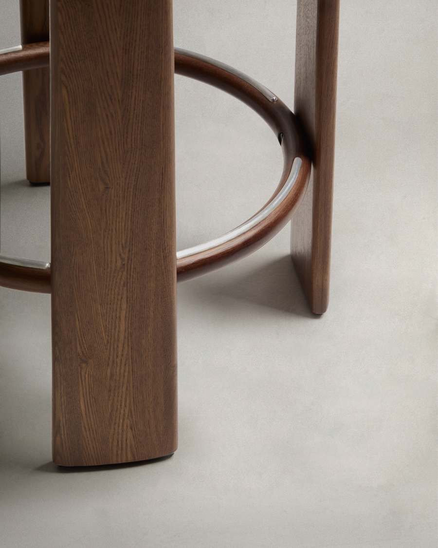 Granite stool in green chenille and solid ash wood with walnut-coloured finish FSC 100% 75cm