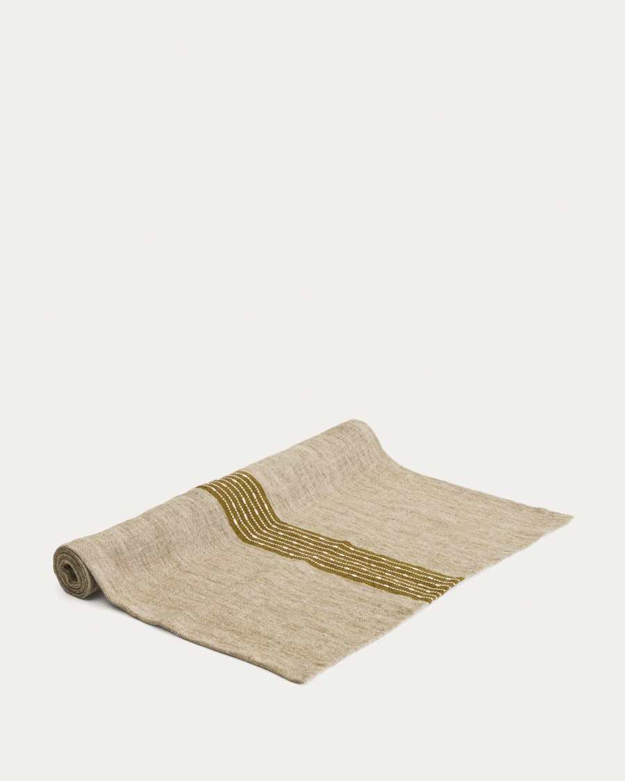 Camí de taula Calena lli jacquard amb ratlla central verda 50 x 150 cm