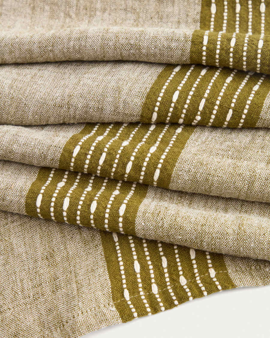 Camí de taula Calena lli jacquard amb ratlla central verda 50 x 150 cm