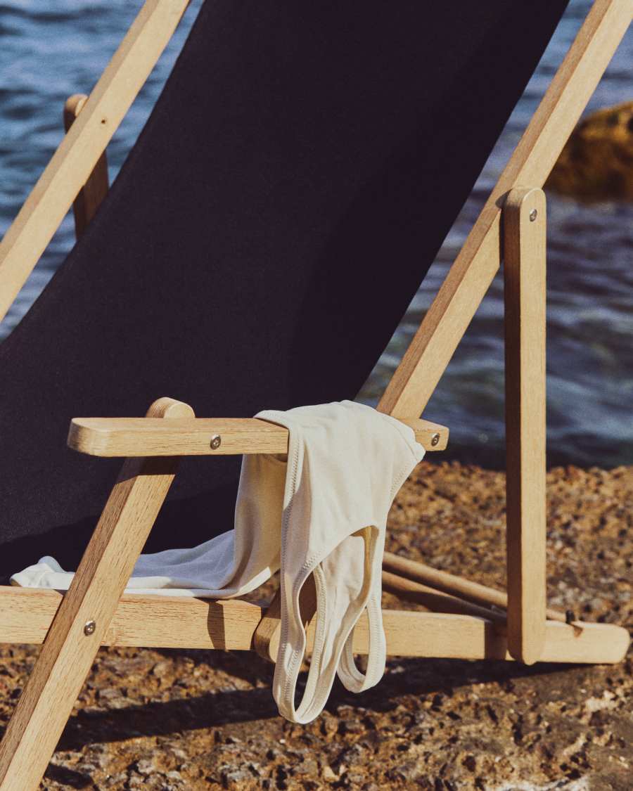 Vilara black outdoor folding deck chair made of FSC 100% solid acacia wood