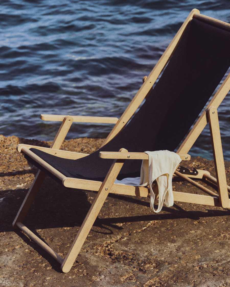 Vilara black outdoor folding deck chair made of FSC 100% solid acacia wood