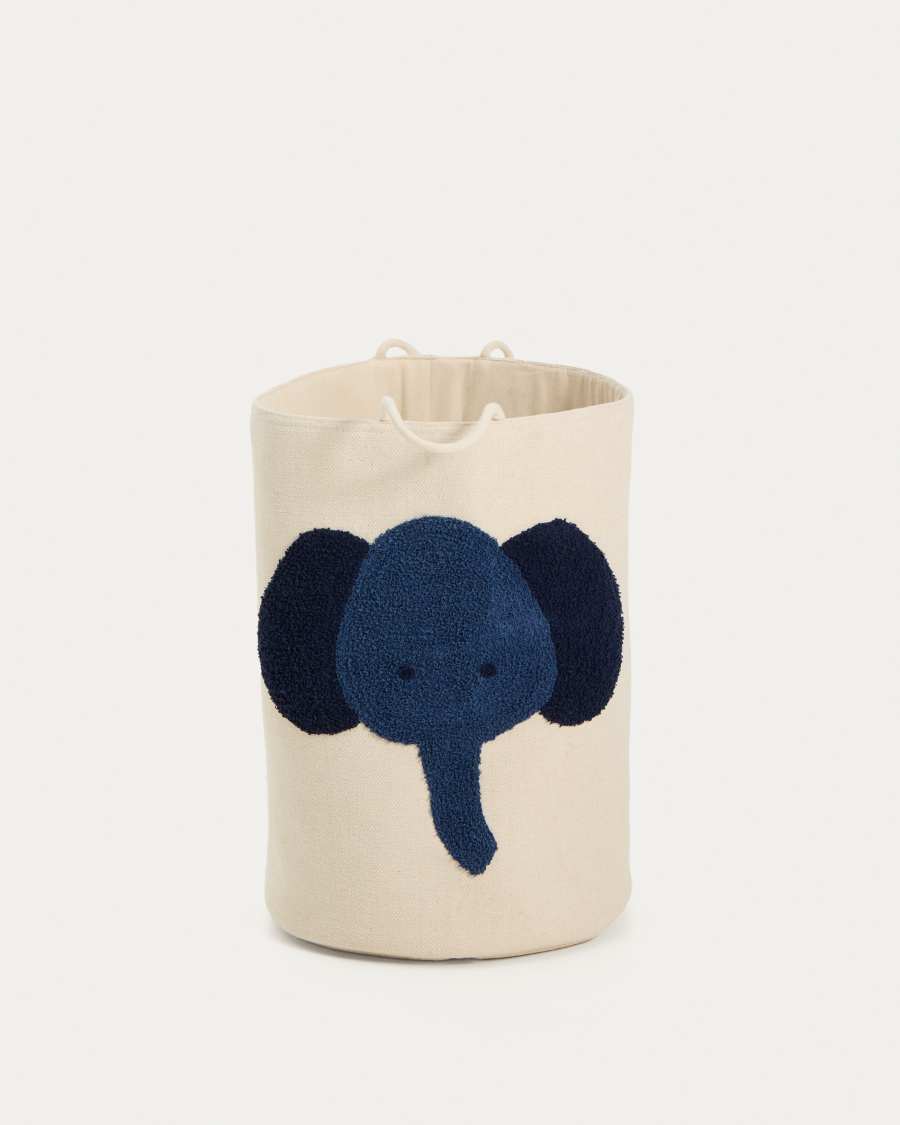 Tandani beige cotton basket with blue elephant 50cm