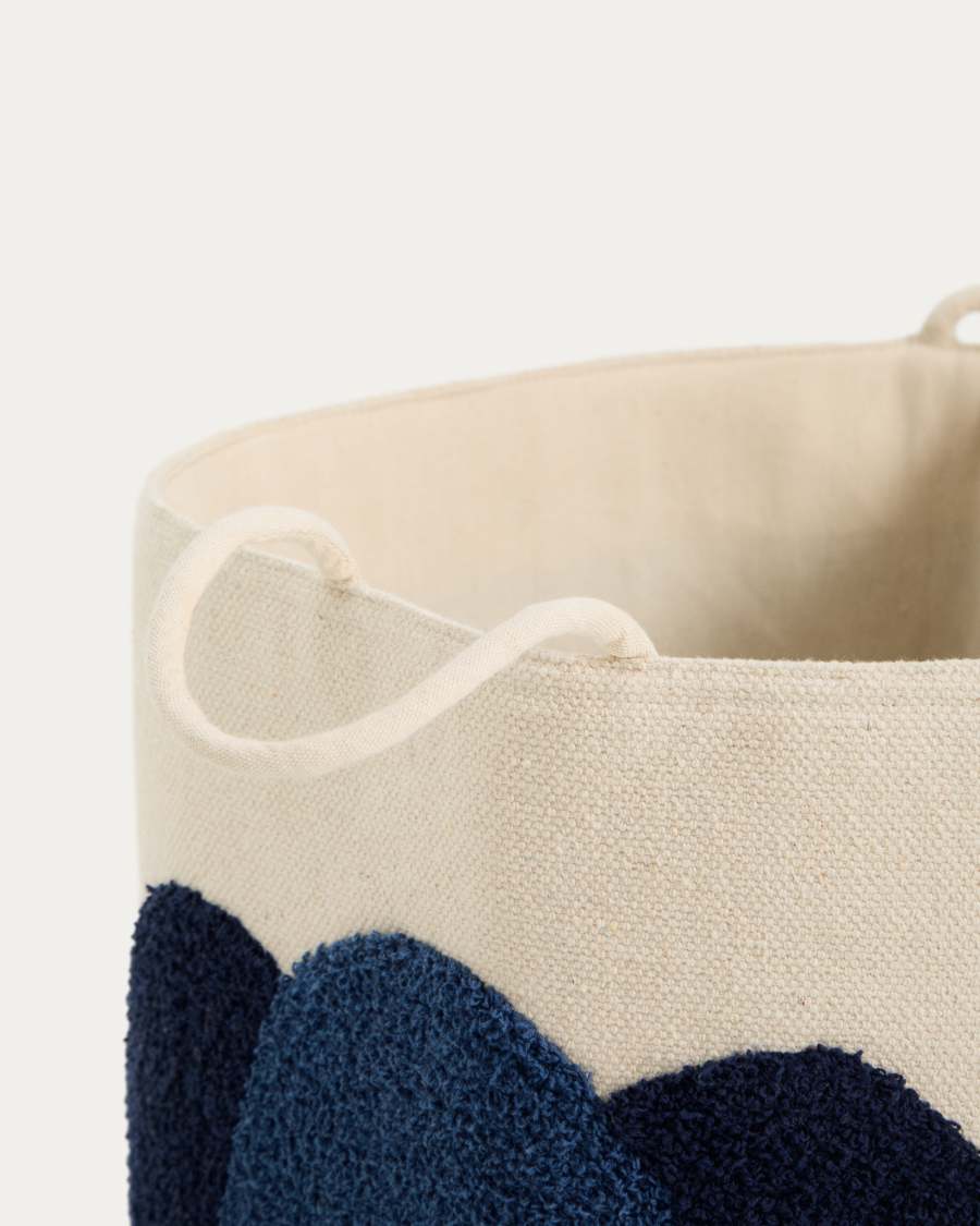 Tandani beige cotton basket with blue elephant 50cm